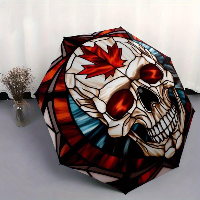 Stained Canadian Skull ArtworkUmbrella, Portable 3-Fold Compact Umbrella,Christmas Gift ES652