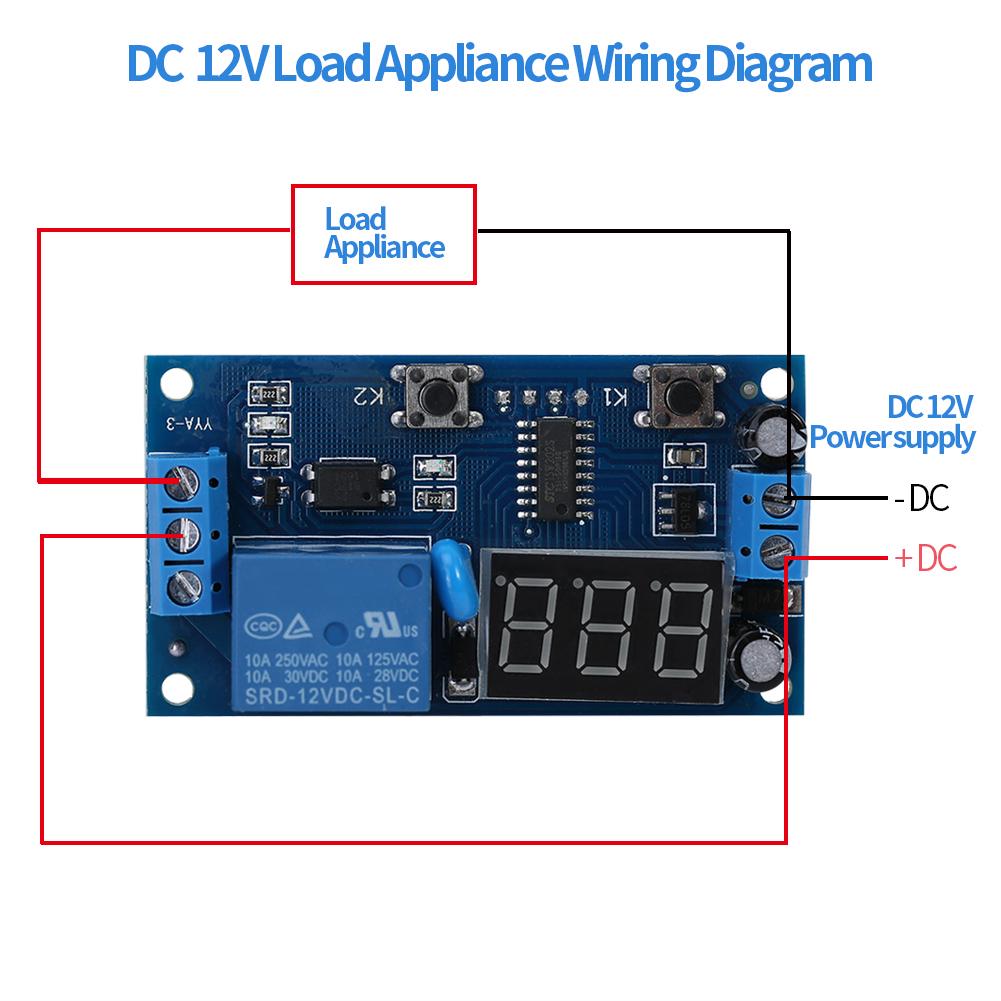 12V Spínací modul s časovým zpožděním cyklu, nastavitelný, s nekonečnou smyčkou a LED displejem
