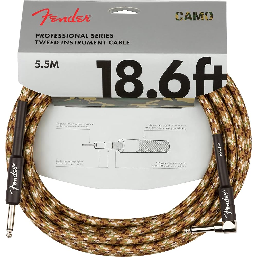 Fender 18.6ft Professional Instrument Cable Straight Angle Desert Camo - 1 Pack