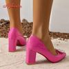 Aphixta 2025 Luxury Pearl Crystals Buckle Baby Pink Pumps Women Shoes Chunky Heel Parent-child Students Big Size 35-53