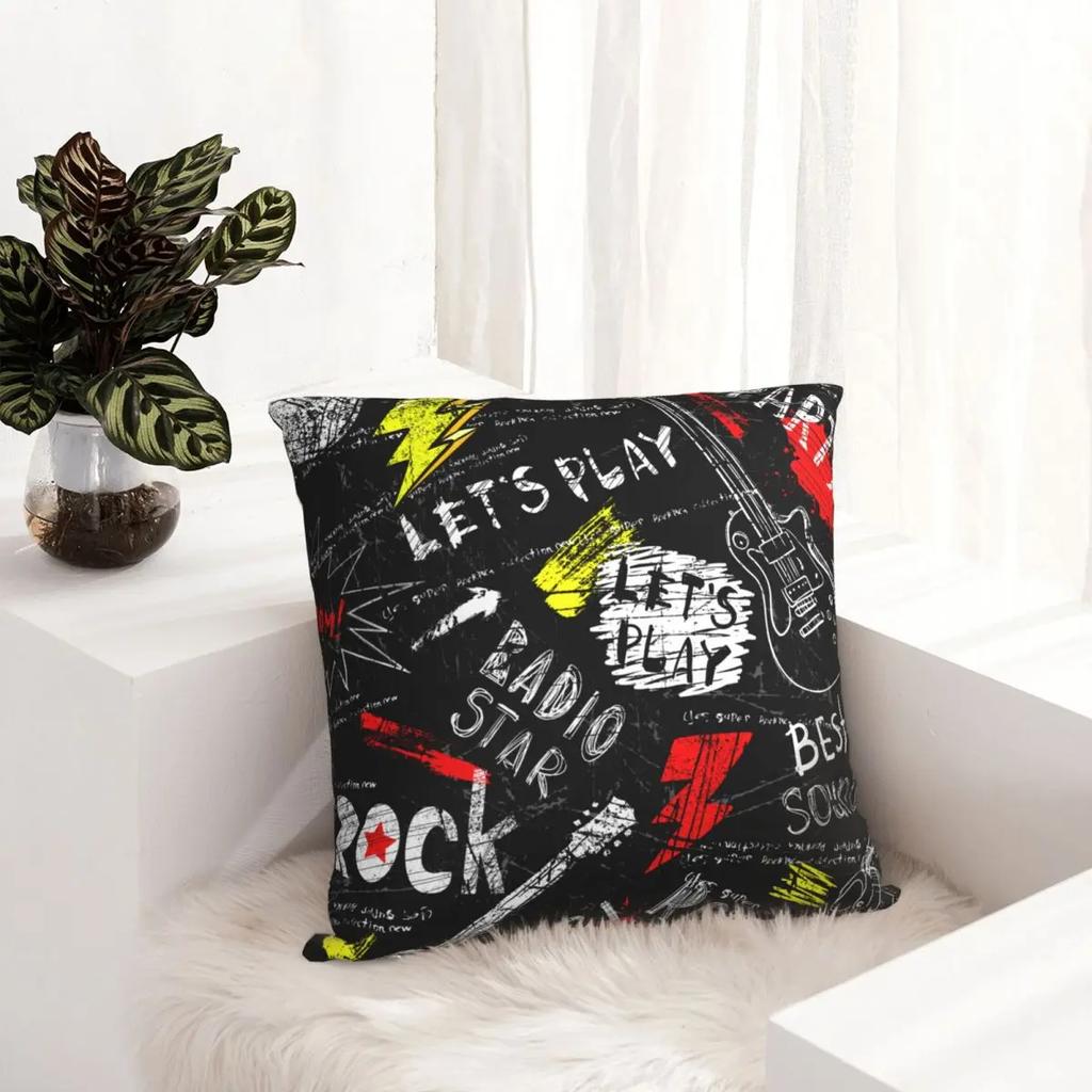 Punk Rock Style Guitar Pattern Pillow Cases Cushion Cover Awesome Zipper Decorative Pillowcover for Home