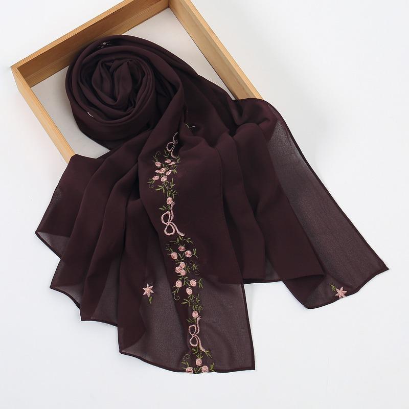 Small fresh embroidered chiffon long towel versatile high solid color elastic bag head shawl scarf