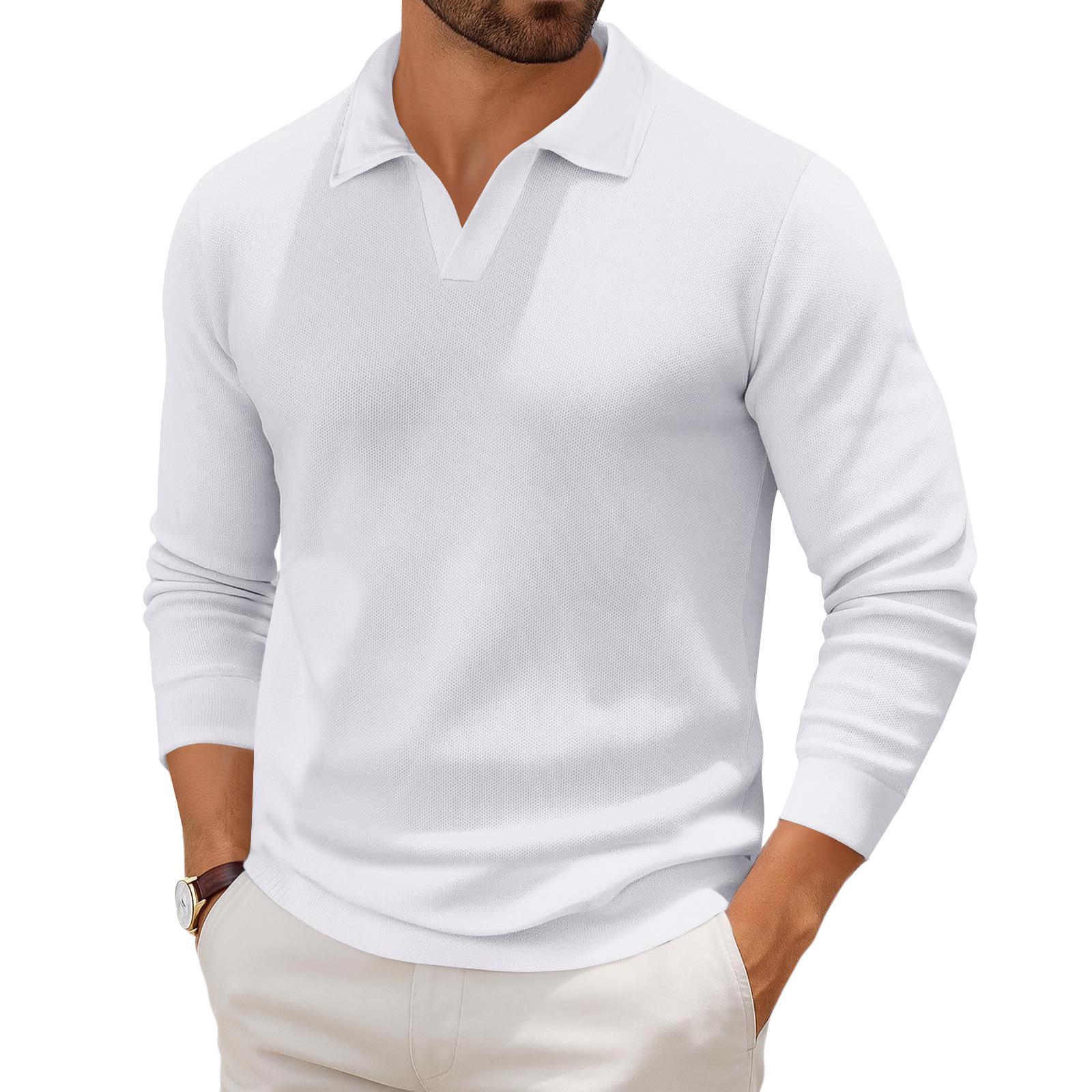 

Мужской повседневный трикотажный базовый топ с длинным рукавом и воротником XXXL белый