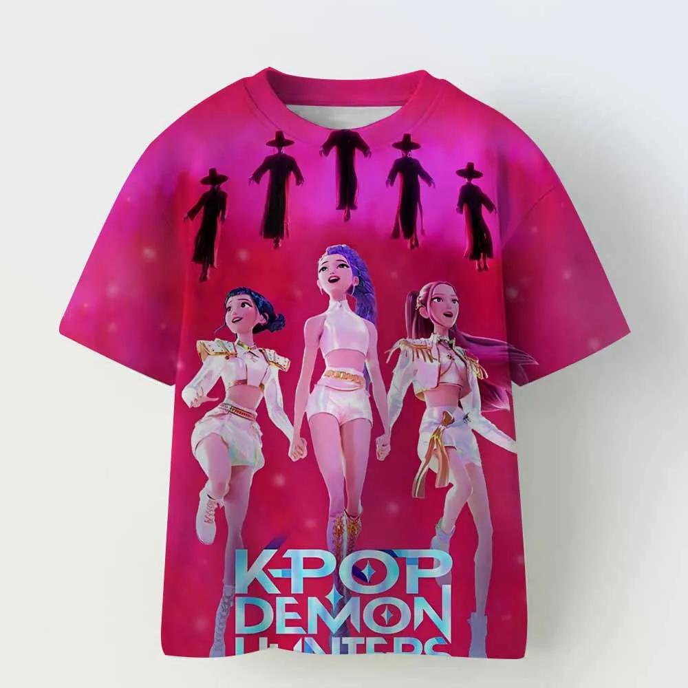 KPop Lovci démonů Tygří dívky Chlapci Tričko K-Pop Lovci démonů Dětské oblečení Trička Roztomilý Kreslený potisk Tričko Topy