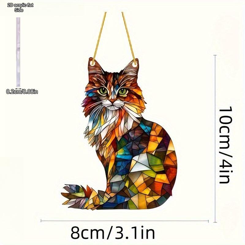 Durable Cat Pattern Pendant Safe Acrylic Window Decoration Colorful Cat Stained Glass Art Decor for Cat Lovers Acrylic Window, Durable Acrylic Sign