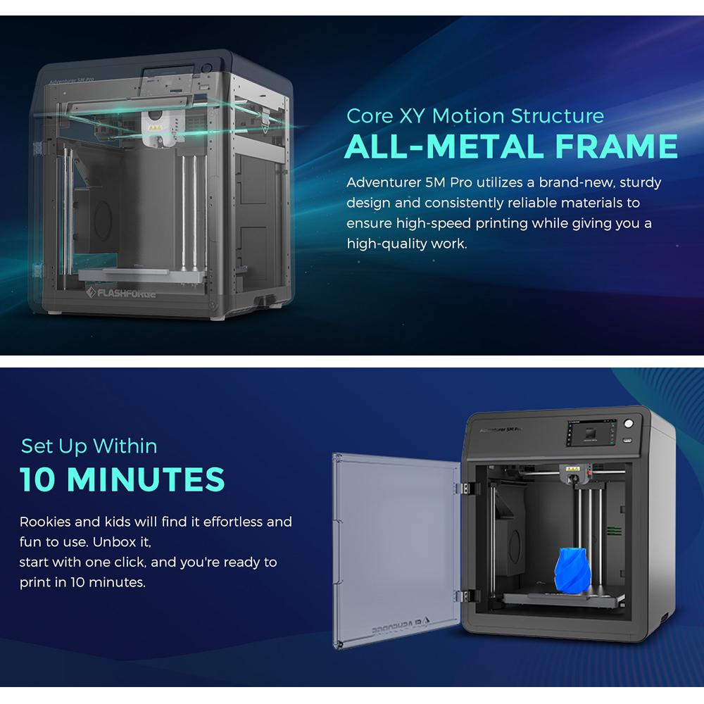 Flashforge Adventurer 5M Pro 3D Printer, Automatic Leveling, Maximum Printing Speed of 600 mm/s, Camera Monitoring