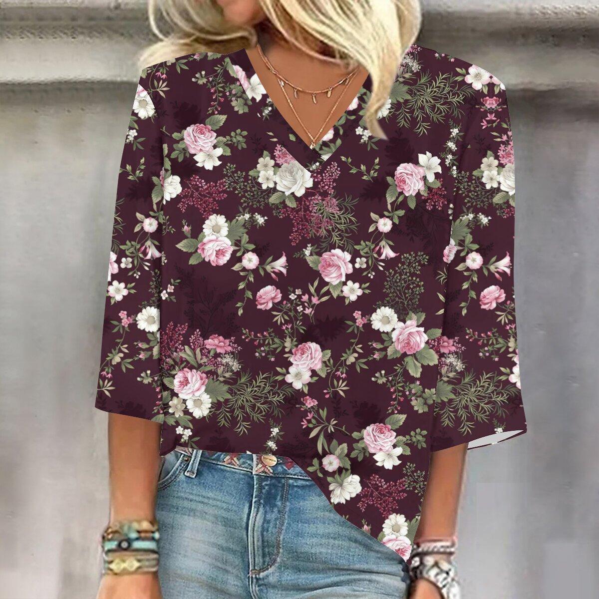 

2023 Весенне-осенний новый модный топ с рукавом 3/4 и принтом