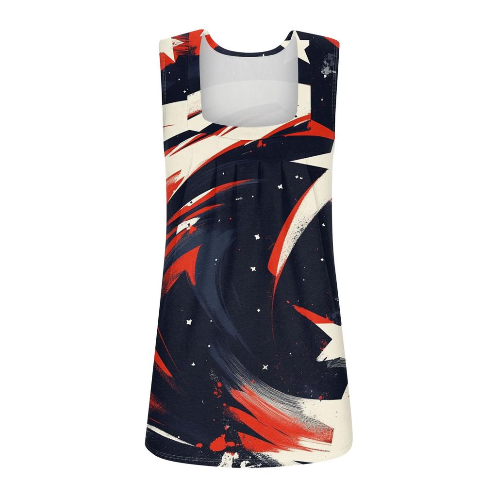 Dámský módní plisovaný top s potiskem a čtvercovým výstřihem