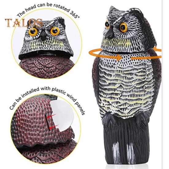 Uglelokkefugl med roterende hode, naturlig avskrekkende uglefigur, hagebeskytter, fugleskremselugle for hager, terrasser, balkonger