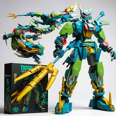 Stavebnice transformovatelného mecha 2v1 Čínský drak Bílý tygr Robot Cihličky Sběratelský model DIY Stavebnice Dárek pro chlapce