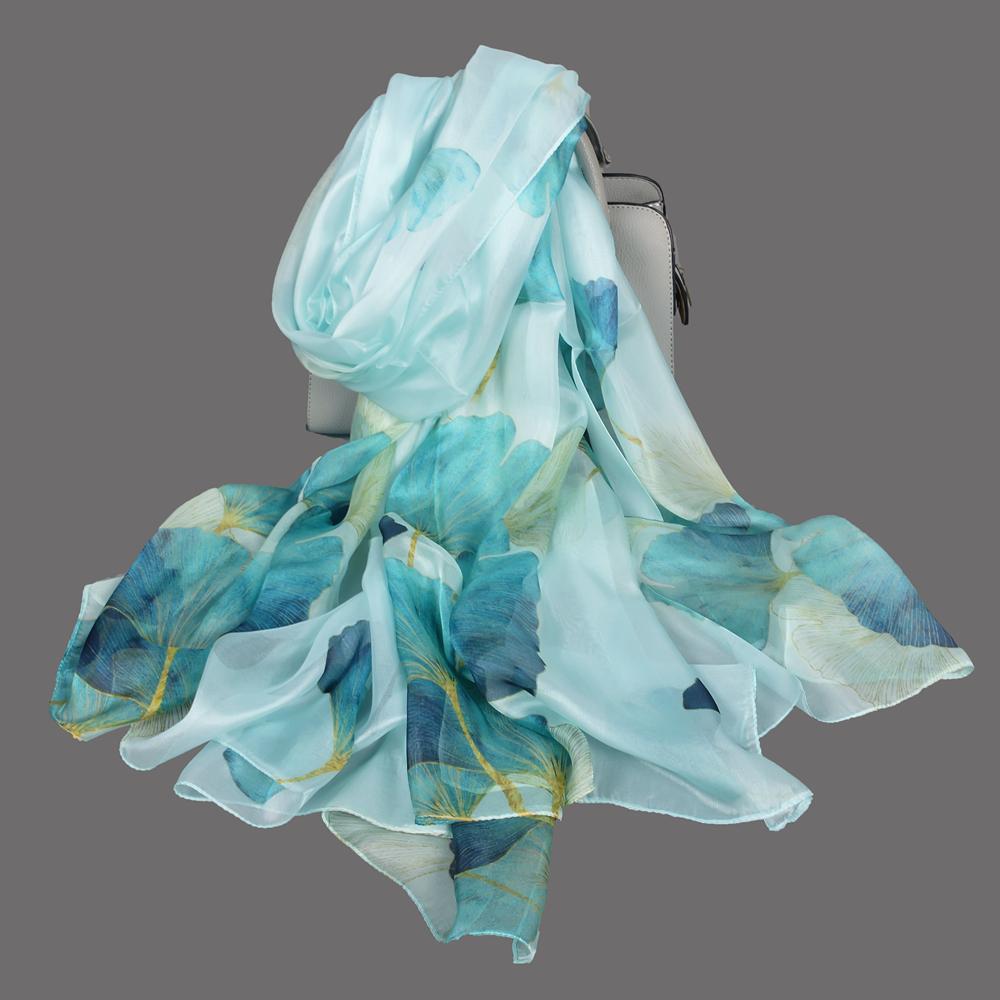 BYSIFA|Blau 100% Seidenchiffon Schal Stola Neu Frühling Herbst Schäferdesign Damen Lange Schals Sommer Strandstola Winterschals