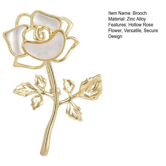 Broche para Mujer Hueco Diseño de Flor Rosa 3D Pin de Aleación Insignia para Trajes Abrigos Jerseys Accesorio de Viaje Diario