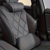 Nappa Leather Car Neck and Lumbar Support Pillows, Breathable Seat Cushions with Fine Embroidery for All Season Interior Use