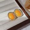 Retro Temperament Orange Yellow Oval Gold Color Cloud-patterned Trim Stud Earrings for Women Fashion Luxury Jewelry Accessories