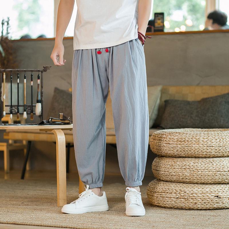

5XL Spring and Autumn Men s Cotton and Hemp Pants Loose Drawstring Lantern Pants Haren Pants Japanese Casual Pants 5XL