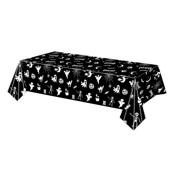 Halloween Tablecloth Spooky Ghost Printed Plastic Tablecloth Waterproof Indoor Outdoor Backdrop Banner Haunted House Decoration Creepy Party Favors