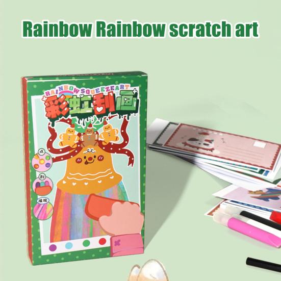 1 Set Kids Squeegee Art Craft Kit Rainbow Scratch Paper Art Kit Educational DIY Children Dot Scratch Painting Toy Toddlers Boys Girls Party
