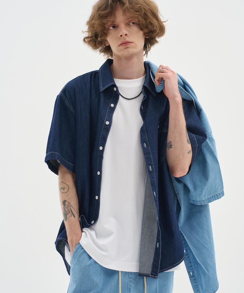 BLOND9 Pocket Half Denim Shirt_Dark Indigo