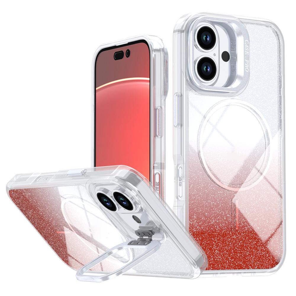 For iPhone 16 Magnetic Case Gradient Glitter Shockproof TPU PC Phone Cover Compatible with MagSafe