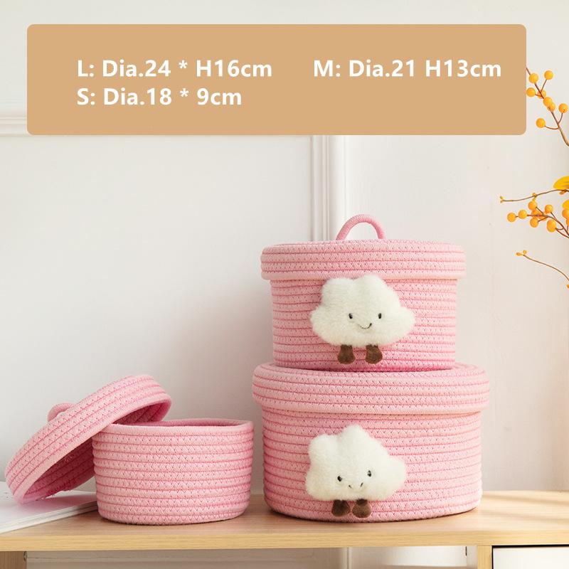 3pcs Round Storage Baskets Natural Cotton Rope Woven Organizer with Lids for Countertop Sundries Makeups Toys Keys Clutter Items