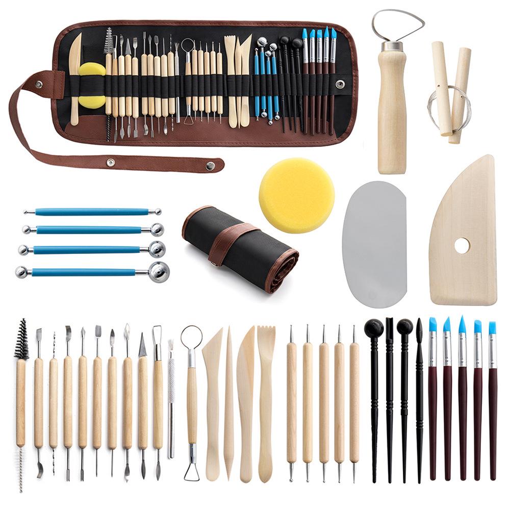 40-piece Pottery & Sculpture Tool Set: Carving Knives, Round Sticks, Needle Tools, Trimming & Silicone Pens