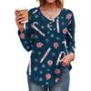 Women's Fashion Casual Christmas Tree Print V-Neck Decorative Button Long Sleeve T-Shirt Top