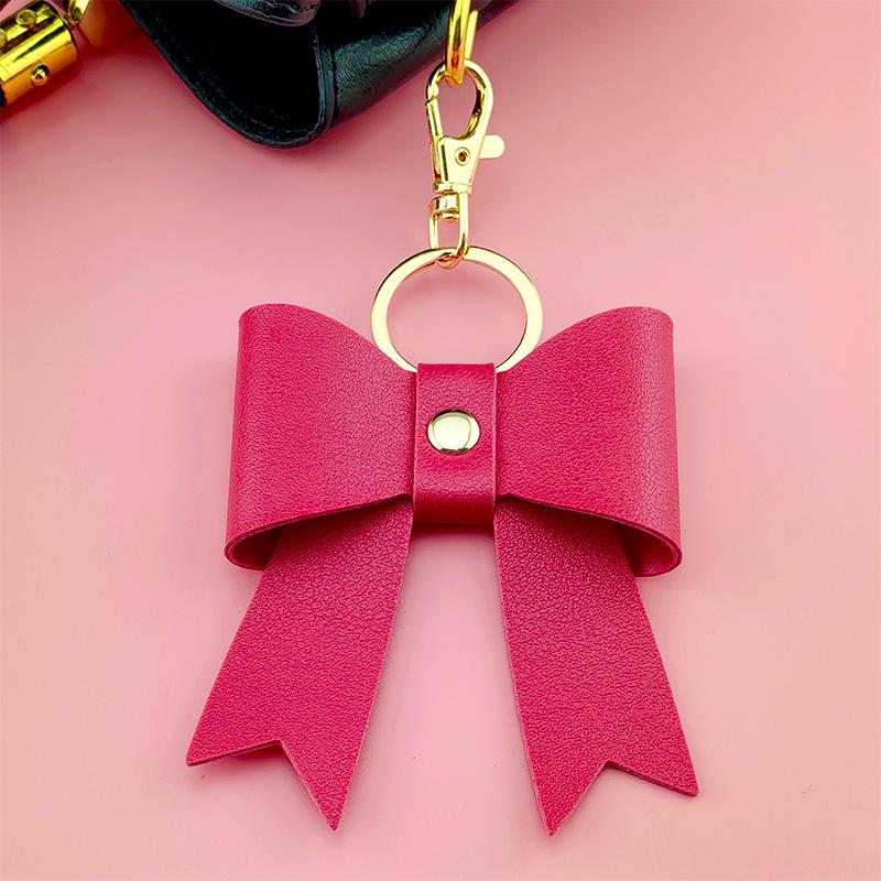 Simple Bow Leather Keychain Xiaohongshu Same Car Keychain Bow Bag Hanging