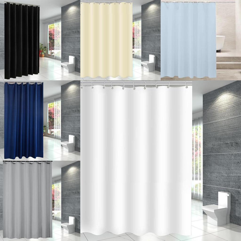 Waterproof Solid Color Polyester Shower Curtain Hooks Set For Decor Bathroom