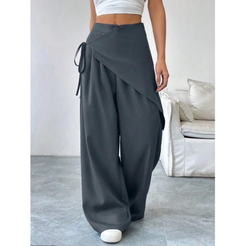 Pantaloni da Tuta Irregolari Larghi con Lacci per Donna Nuovo Design Slim a Gamba Larga per Donna Ufficio Monocolore Primavera Autunno Casual Moda Ufficio Pantaloni
