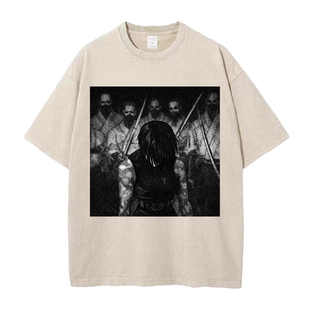 

Manga Jujutsu Kaisen T Shirt Zenin Maki Printed Vintage Washed Tshirt Men Clothing Summer Short Sleeve Pure Cotton Tees Tops M