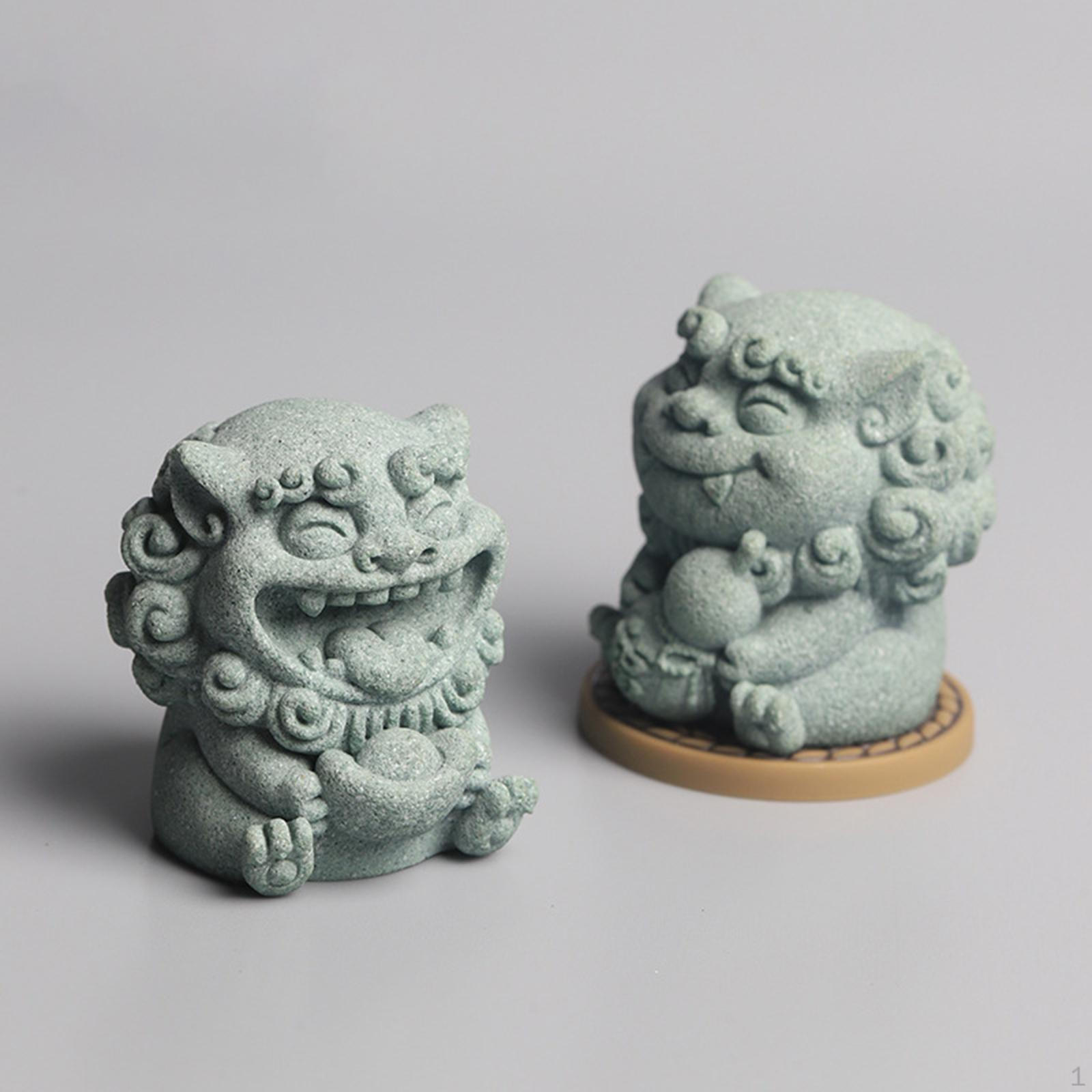 

2x Mini Lion Statue Figurine Stone Sculpture Carving Decorating Collections Decor
