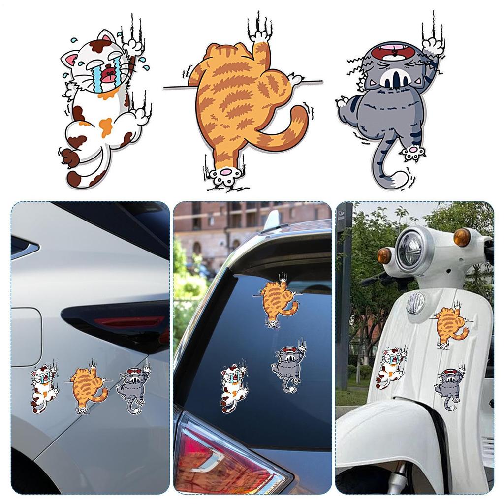 Car Cat Sticker, Car Cat Decal - Climbing Cat Scratch Stickers - 3 Pcs