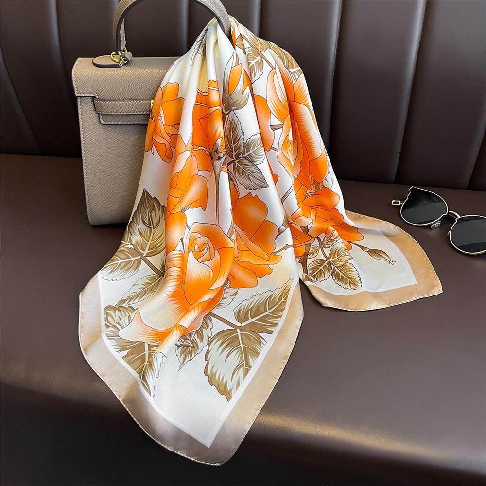 Lemon Print Square Silk Scarf Elegant Head Wrap Hair Band Lightweight Yellow Neck Scarf  for Women