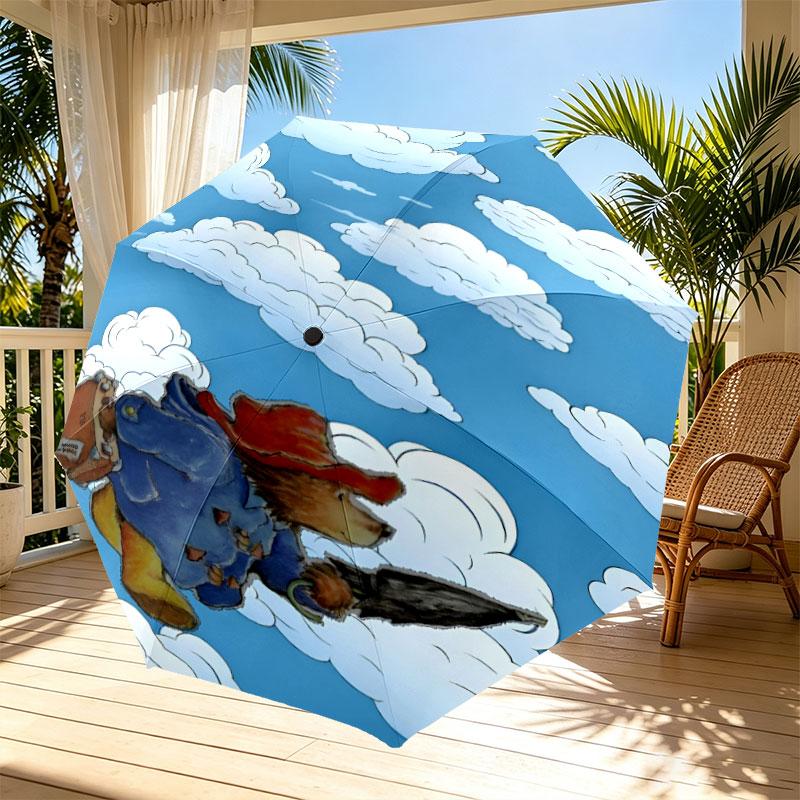 Paddington Bear Print Automatic Open Close Umbrella, Portable Foldable Umbrella, for Outdoor Commute Camping Trip, Ideal Birthday Gift