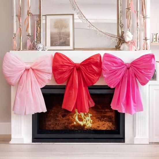 6Pcs Giant Bow DIY Decor Kit for Valentine's Day Hanging Wall Door Window Decorations Easy To Assemble Bow Wall Backdrop for Party Photo