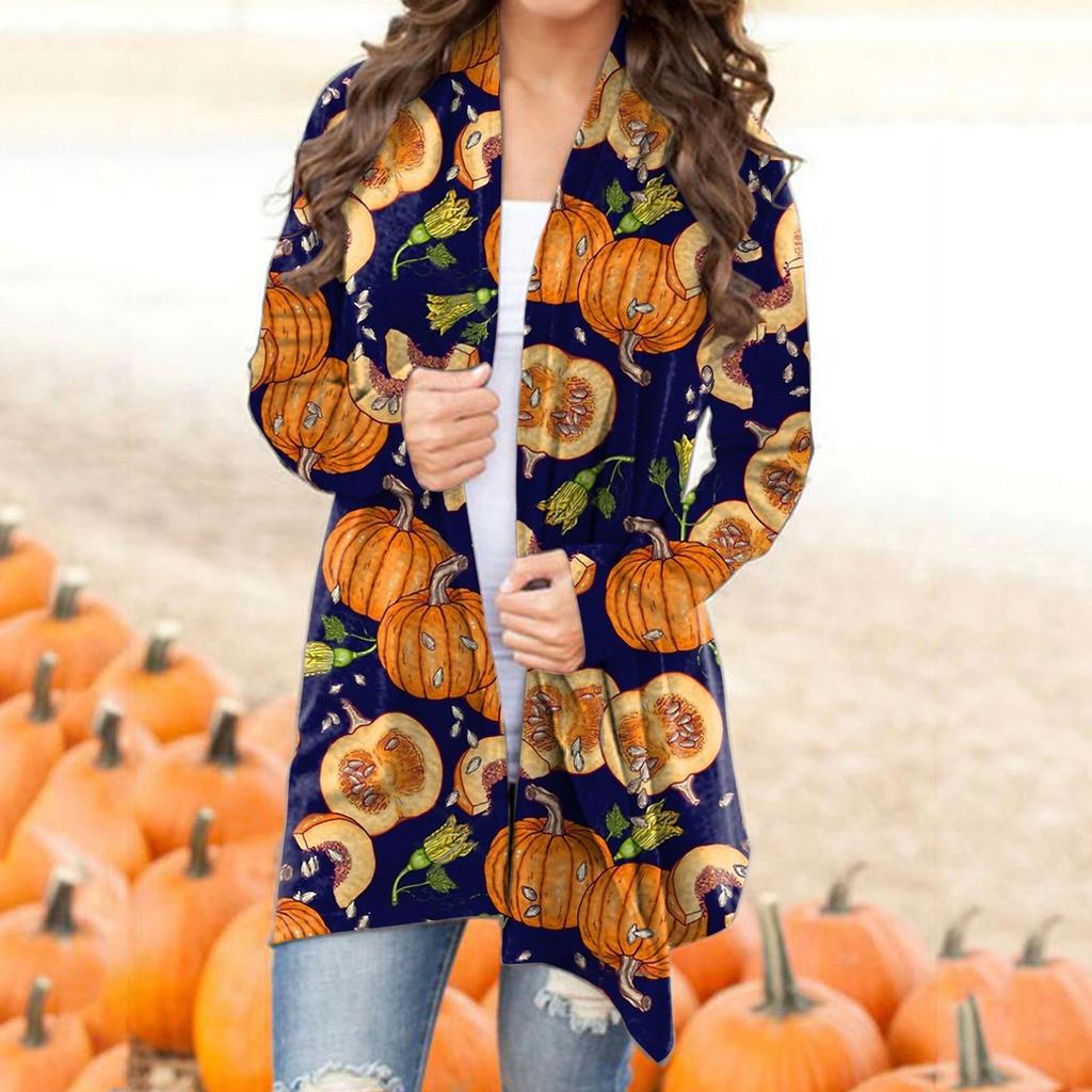 Women's Fashion Halloween Cats Print Cardigan Jacket