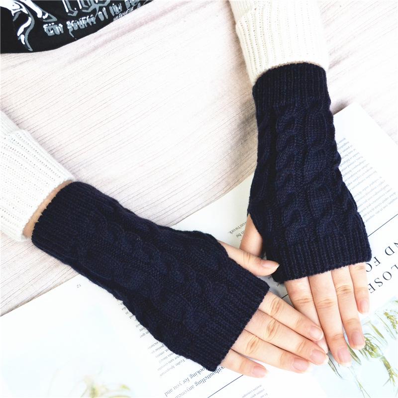 Women's Korean Style Winter Warm Knitted Gloves Couple's Fashion Cycling Fingerless Gloves