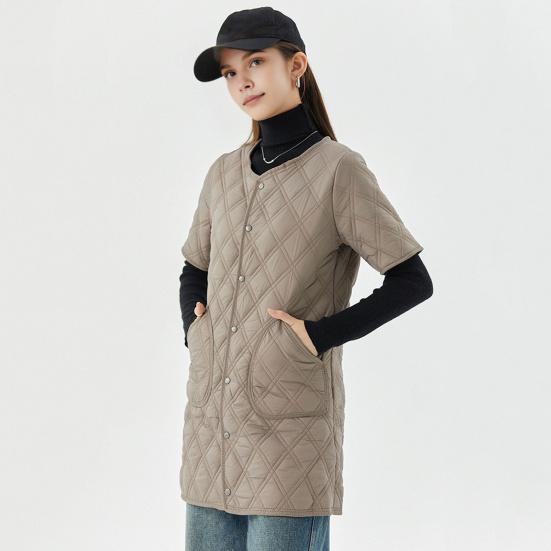 Yousheng Winter Down Coat Padded Round Neck Pockets Buttons Closure Windproof Heat Retention Daily Cold Weather Inner Layer Clothes Cotton Jacket