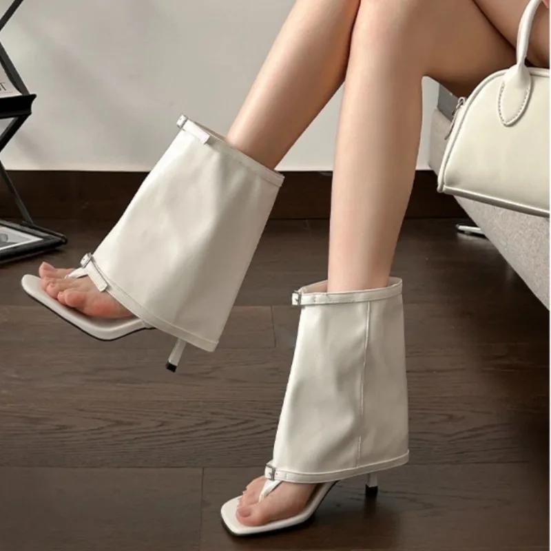 Women Cool Boots Summer Pinch Toe Cool Boots Designer Trouser Leg Boot Quality Leather Summer Cool Boot High Heel Open Toed Boot