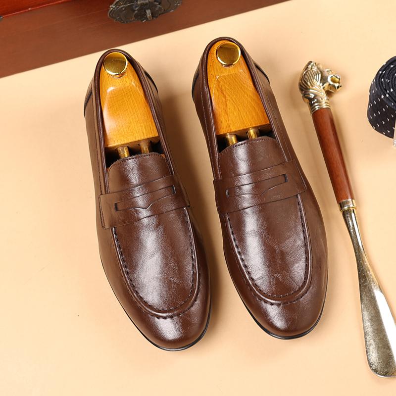 Fashion Italian Men High Quality Casual Leather Loafers Casual Business Office Shoes Comfy Outdoor Slip On Flats Fashion Driving Shoes
