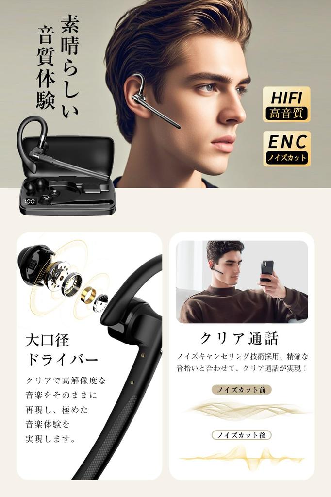 [Nou pentru 2025] Căști Bluetooth, Căști Wireless, Bluetooth 5.4, O singură ureche, 180m Timp de așteptare, Carcasă de încărcare 500mAh, Design cu cârlig de ureche, Baterie LED