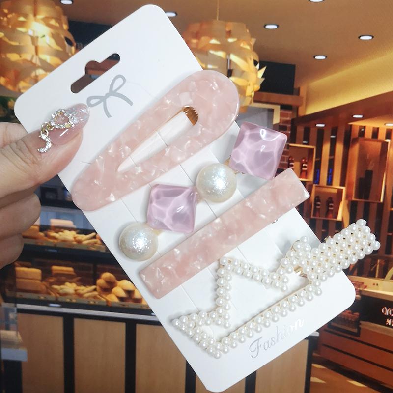 Korea Shiny Crystal Hair Clip Set Fashion Hair Accessories  Trend For Women Girl Pearl Rhinestone Hairpin Side Clip For Hair