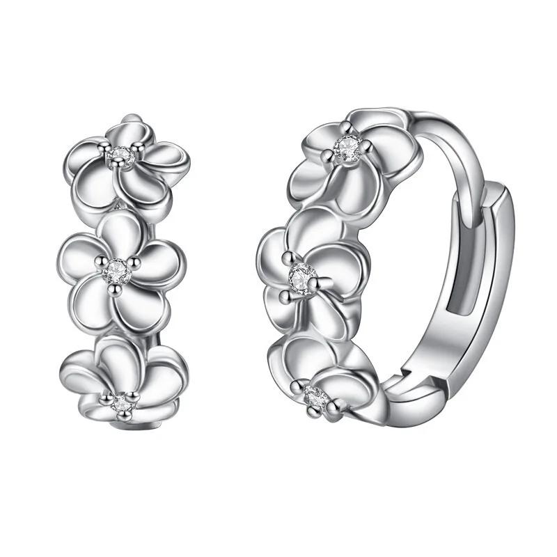 Classic Fashion Crystal Zircon Flower Type Three Five-leaf Hoop Earrings for Women High Quality Bride Jewelry Accessories Gift