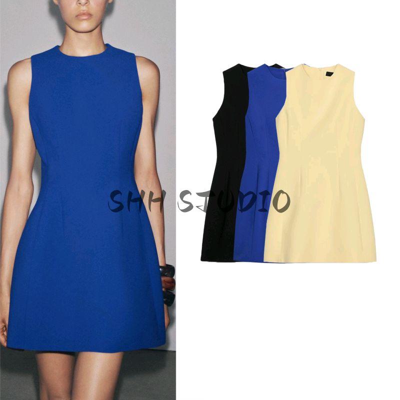 Summer New Product Women's Clothes French Pleated Design Fluffy Hem Round Neck Short Sleeveless Dress 3123281