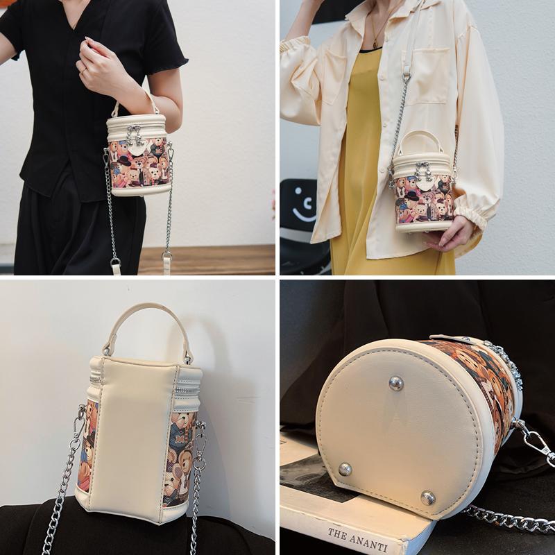 Girl's Bucket Bag Cute Little Bear Handbag Purse Female New 2023 Fashion Cross-body Niche Cylinder One-shoulder Portable Bag