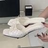 Eilyken New Flower Butterfly-kont Square Toe Women Slippers Summer Thin High Heels Banquet Slide Shoes