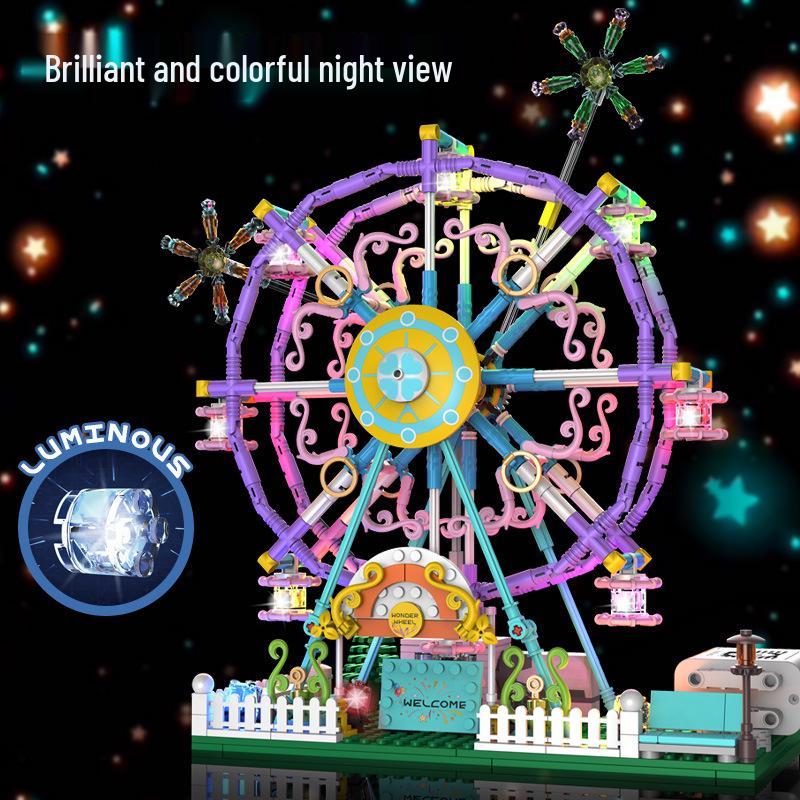 Elektrisches drehendes Riesenrad Bausteine mit bunten Lichtern - Kreatives Konstruktionsspielzeug & Dekoration
