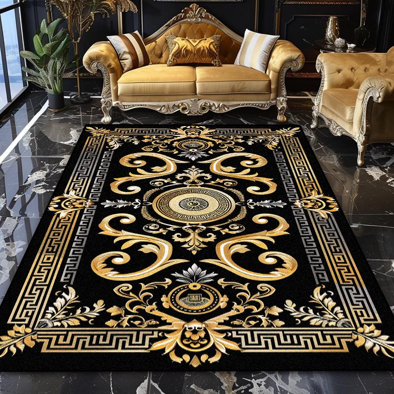 European Luxury Washable Black Large Area Rugs Marble Decoration Home Sofa Living Room Carpet Bedroom Non-slip Plush Floor Mats