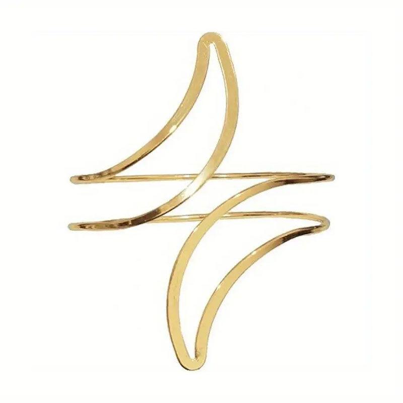 European & American Geometric Wave Cuff Bracelet Set with Metal Leaf and Crescent Design