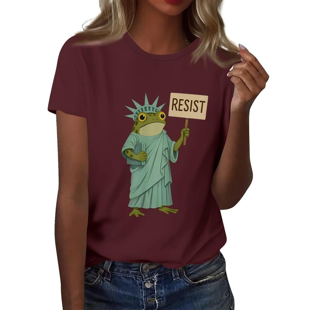 Women's Printed Round Neck Short Sleeve Top